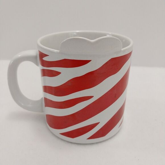 Russ Coffee Mug Red Zebra Striped With Heart #8710 #B077 - Picture 3 of 9
